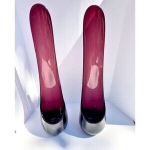 2 VTG Viking Glass Taperglow Amethyst  Candlestick Candleholder Purple 17.5" MCM